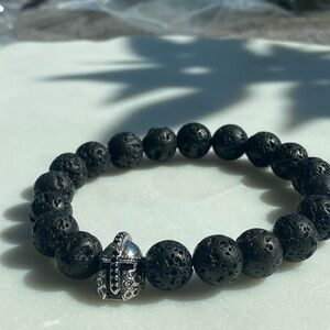 Lava Stone Black Bracelet With Zircon Charm Detailed